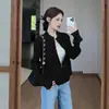 Cárdigan de punto retro con cremallera estilo coreano para mujer, adecuado para primavera, otoño e invierno, con cuello alto, corte holgado, longitud corta, top tipo chaqueta suéter suave y versátil