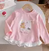 Linda Sudadera de Lunares para Niñas 2026 Otoño Nuevo Estilo Dulce Parche de Lazo Dobladillo Superior Elegante