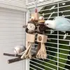 Juguete de loro de madera hecho a mano con bolas de ratán, cuerda de paja, agujero de madera, borlas y cuerda masticable para cacatúas, periquitos australianos y periquitos, suministros para jaulas de pájaros