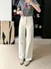Pantalones Rectos Relajados de Otoño~Franceses de Cintura Alta Vintage Adelgazantes Sueltos Elásticos Rectos de Mezclilla para Mujer H081908