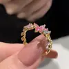 Caperucita Roja Explosiones Diamante Rosa Flor Dorada Anillo Jardín de Impresiones Escape Princesa Lujo Ligero Exquisito Anillo de Dedo