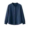 Cardigã Versátil Novo de Primavera e Outono Punhos Elásticos Versátil Emagrecedor Babado Algodão Linho Manga Longa Camisa Top Roupa Feminina