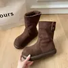 Botas de nieve retro de suela gruesa para mujer, estilo nuevo versátil 2026, botines cálidos forrados de vellón, diseño de nicho