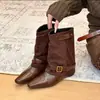 Aumento interno de 5 cm, punta cuadrada, botines, marrones, estilo Melard, botines de mujer, otoño/invierno 2026, efecto adelgazante, botas vaqueras western