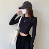 Camiseta Básica Redonda Corta para Mujer, Estilo Otoño e Invierno, Crop Top Sexy Ajustado, Adecuada para Chicas Jóvenes, Camiseta de Manga Larga