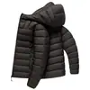 Jaqueta de plumas masculina com 90% de plumas, leve, para atividades ao ar livre, com capuz, casual, moderna, quente, casaco de plumas com costelas para homens jovens e de meia-idade