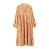 Vestido Midi Geométrico Estampado de Manga Larga para Mujer Verano 2022 Estilo Europeo y Americano 9878