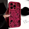 Capa de celular de silicone para Apple 15 Pro Max com padrão floral e de folhas pretas, capa protetora macia à prova de choque para iPhone 17 atacado