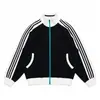 Sudadera estilo retro americano con cuello alto para hombre, diseño color block blanco y negro con tres rayas, chaqueta de frente abierto, chaqueta de béisbol moderna para primavera y otoño