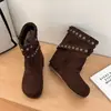 Botas Boken curtas retrô versáteis de bico redondo para mulheres, novo estilo outono 2026, com fivela de cinto, botas de moda casuais, confortáveis e que afinam