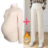 Ropa de moda para mujeres embarazadas primavera otoño invierno conjunto de dos piezas pantalones abdominales ajustables para mujeres embarazadas color sólido terciopelo cálido camisa base traje