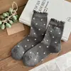 Calcetines de lunares estilo coreano con lazo para mujer, otoño e invierno, calcetines apilados de encaje estilo vintage universitario