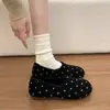 Mules Persona Perezosa Punta Redonda 2026 Lunares Nuevo Retro Zapatos de Algodón Mujer Estilo Coreano Punta Cerrada Slip-on Suela Gruesa Personalidad