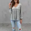 Moda europea y americana transfronteriza: Nueva colección de otoño 2026 de ropa para mujer - Top/camisa de manga larga, cuello en V, con ribete de encaje, de terciopelo, casual, corte holgado