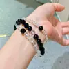Pulsera de Múltiples Círculos con Diseño de Ágata Negra Natural y Cristal Blanco Pulsera