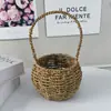 Cesta de flores cesta de paja tejida cesta hecha a mano paja tejida ratán cesta de mano cesta de flores cesta de flores pastoril maceta