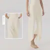 Pantalones de Yoga de Cintura Alta para Control de Abdomen para Mujer con Dobladillo Dividido, Pantalones Rectos Cortos, Pantalones Deportivos Sueltos y Transpirables para Pilates y Fitness