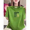 Camiseta de Manga Corta para Mujer de Comercio Exterior Transfronterizo, Estilo Nuevo, Corte Holgado, Adelgazante, Top con Estampado de Letras, Rejuvenecedor, Casual y Versátil