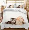 Ropa de cama Amazon transfronteriza de tres piezas impresión digital 3D animal gato perro sábana funda de edredón venta al por mayor de fábrica