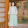 Vestido de madre estilo chino Traje de verano Top de gasa para mujer estilo chino nuevo con hebilla Conjunto de dos piezas