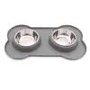 Tigela Dupla de Silicone para Pets Tigela de Aço Inoxidável para Cachorro Tigela de Água Anti-Derramamento Tigela de Comida para Cachorro Tigela de Comida para Cães e Gatos Pequenos Tigela de Comida para Cachorro