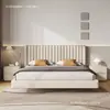 Mesa de cabeceira estilo creme, luxo leve, tamanho pequeno, madeira maciça e couro, quarto de alto padrão, sem necessidade de instalação, armário de armazenamento minimalista