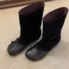 ¡La fábrica está fabricando productos! Botines de punta redonda con lazo, empalme plisado, apilados, de altura interior creciente, delgados, versátiles, estilo ballet, tobilleros