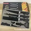 En Stock Wholesale Cuchillos de Cocina Modelo Nuevo Acero Inoxidable Patrón de Ola Negra Juego de Cuchillos Set de 6 Piezas Tijeras Cuchillo de Chef Cuchillo para Frutas