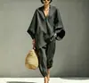 2026 Moda Transfronteriza Europea y Americana Primavera/Verano Diseño de Estilo Casual para Mujer Mangas de Murciélago Cuello en V Holgado Conjunto