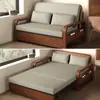 Sofá-cama de dupla finalidade para cochilo, sofá-cama estilo chinês vintage, cama dobrável de couro encerado a óleo, multifuncional e dobrável