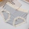 Ropa interior de seda de hielo para mujer, de cintura media, a juego con colores, para estudiantes, de verano, con grafeno, antibacteriano, con encaje ondulado en la entrepierna, bragas para chicas.