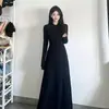 Nuevo Vestido Largo Delgado de Invierno 2025 para Mujer Adelgazante Cuello Plus Cintura Temperamento Vestido Largo para Mujer