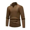 Suéter para Hombre Otoño e Invierno Ropa de Punto para Hombre Capa Base Media Cremallera Cuello Alto Color Sólido Corte Ajustado Rayas Verticales Ropa para Hombre Transfronteriza