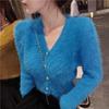 Nuevo Suéter Cardigan de Punto con Imitación de Piel de Visón Teñida para Otoño e Invierno Ropa Exterior de Moda Estilo Perezoso Suéter de Punto Top para Mujer
