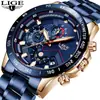 Reloj de Cuarzo de Negocios para Hombre Lige/Lige Transfronterizo Tres Ojos Seis Manecillas Multifunción Resistente al Agua Cronógrafo