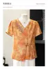 Ropa de verano para madre, top de manga corta bordado estilo chino, elegante top de nuevo estilo para verano, blusa para mujeres de mediana edad y mayores