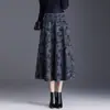 Falda midi jacquard azul grande de línea A para mujer, nueva colección otoño 2026, de cintura alta, que cubre las caderas, adelgazante y con un dobladillo ancho