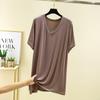 Camiseta de Manga Corta con Cuello en V de Modal para Mujer, Camisa de Verano de Longitud Media para Capas, Camiseta de Talla Grande, Camiseta de Manga Corta de Verano
