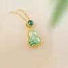 Collar de Plata Pura 925 para Mujer, Cadena para Clavícula de Moneda de Jade Africano Natural Estilo Chino, Colgante de Calabaza de Calcedonia Ins