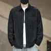 Camisa de Mezclilla Jacquard Retro Americana de Gama Alta para Hombre, Holgada Tallas Grandes, Nueva Chaqueta Camisa Rayada Lavada de Primavera y Otoño Tendencia