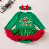 Venda direta da fábrica vestido de Natal para menina bebê macacão vestido de malha com lantejoulas vermelho de manga longa para bebê com conjunto de faixa de cabeça e polainas