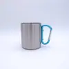 Suministro mayorista de fábrica mosquetón de acero inoxidable para acampar Taza taza de café de doble capa portátil para deportes al aire libre tamaño Taza