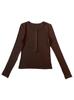 Lenzing Tencel Lana Cachemira Suave y Lisa Cuello Redondo Siete Botones Cuello Mao Hombro Derecho Camiseta Básica Otoño G091712