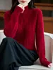 10 suéteres de punto para mujer de otoño e invierno, cuello semi-alto, adelgazante, grueso, de manga larga, jersey, lana, color liso, tejido de ochos, punto de siete puntos, rosa