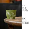 Série de conjunto de chá de cerâmica de bambu pintado à mão em laranja e verde: gaiwan, bule, xícara de chá, xícara do mestre, suporte para bule, porta-copos, xícara de justiça, coador de chá