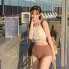 Traje de baño 2024, conjunto de dos piezas, conservador, de cintura alta, con cobertura abdominal, adelgazante, de color sólido, estilo retro, para vacaciones, para mujer