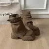Botas Marrones Maillard Knight para Mujer 2026 Nuevo Otoño Suela Gruesa Aumentadoras de Altura Caña Corta Estilo Británico Botas Apiladas