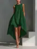Vestido Casual de Moda Verão 2026 Europeu e Americano Transfronteiriço Cor Sólida Sem Mangas Gola Redonda Bainha Irregular para Mulheres