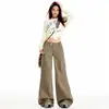 Calça Jeans Workwear Flare Retrô Americana Cor de Café para Mulheres, Novo Design Primavera 2026, Cintura Média Solta Wide Leg