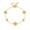 Pulsera geométrica de acero inoxidable con diamantes adhesivos transfronterizos de moda, flor de cuatro pétalos, cadena doble apilada, accesorios de perlas